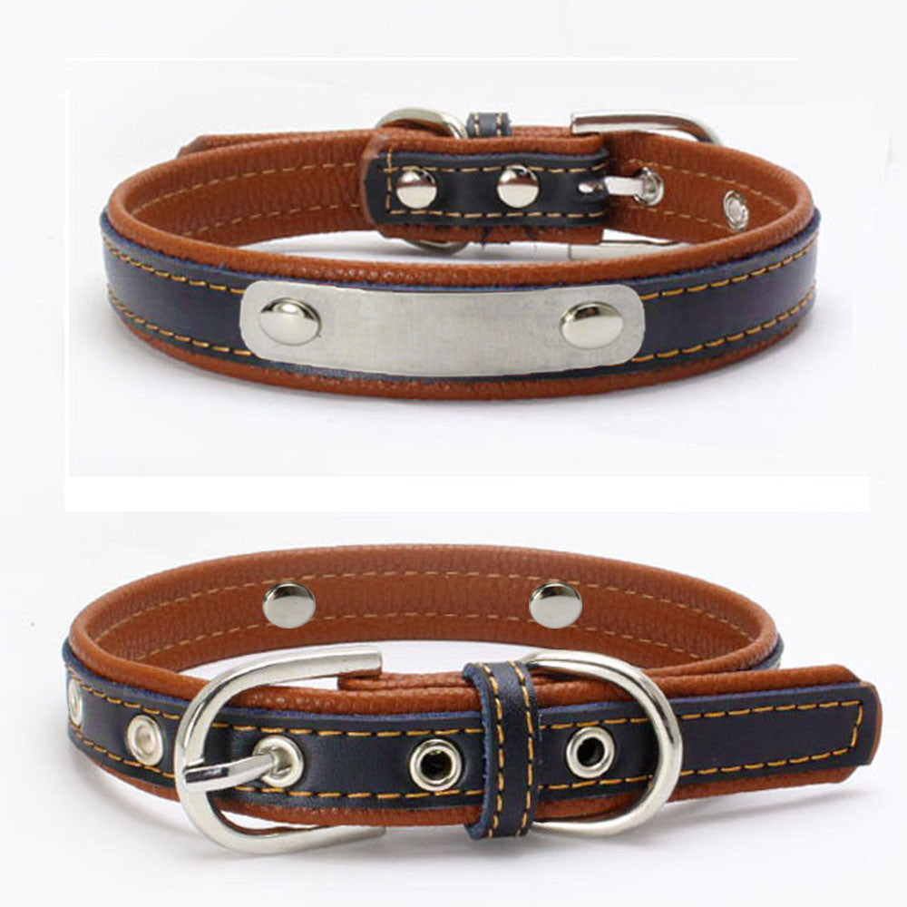 Double Leather Collar With Backing Collar For Dog Leash