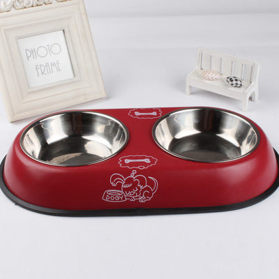 Stainless Steel Double Bowl Dog Food Non-Slip