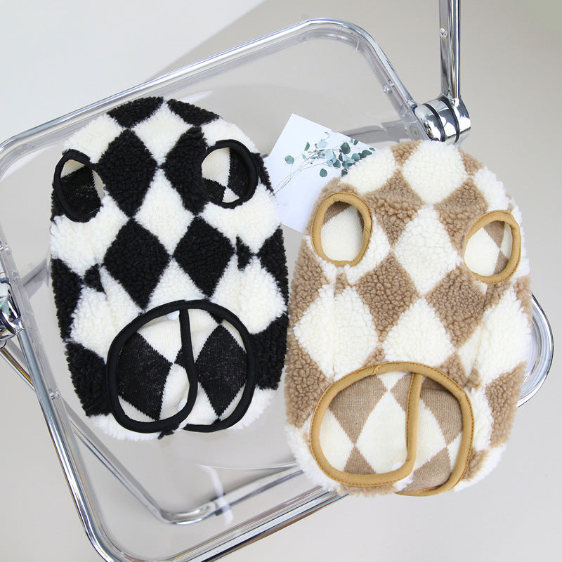 Pet Dog Diamond Plaid Warm Clothes