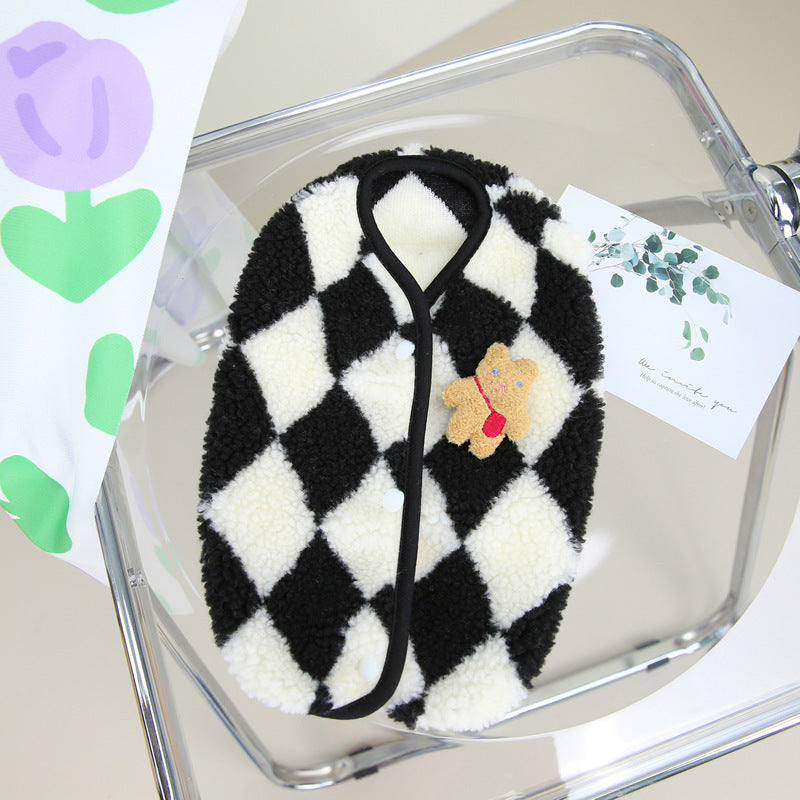 Pet Dog Diamond Plaid Warm Clothes