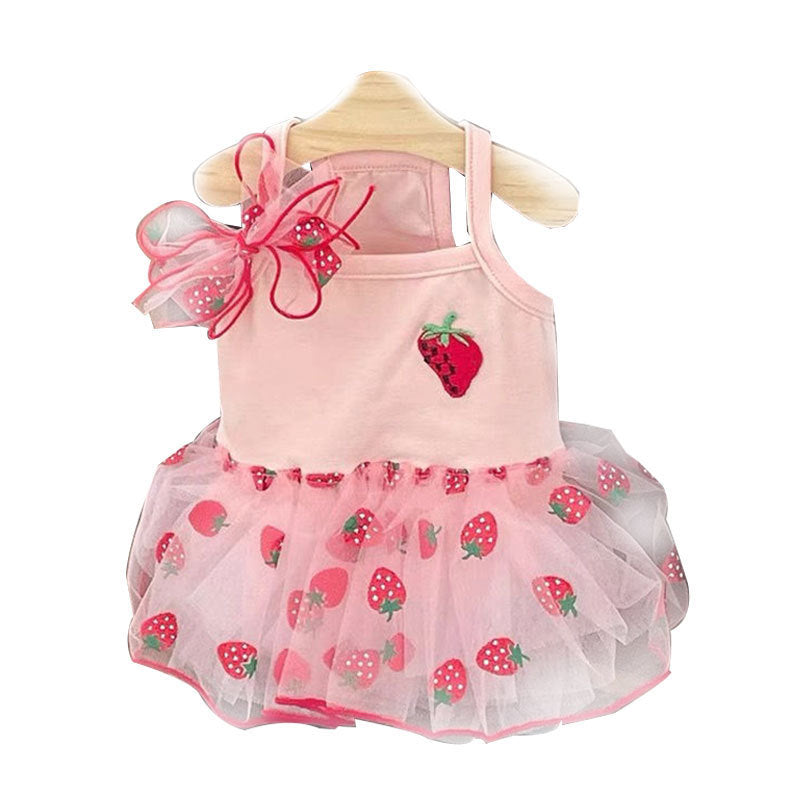 New Dog Clothes Cute Mesh Strawberry Strap Dress
