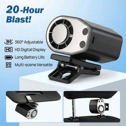 【Tiktokshopsummersale】Joytutus Carfan 2026 Semiconductor Cooling Car Clip on Fan - 360° Rotation, 100 Speeds Adjustable, LED Display, USB Rechargeable, Wide Clamp, 20Hr 3000Mah Battery, Car Accessories Car Fan Car Seat Fan High Velocity Fan Weeklydeals