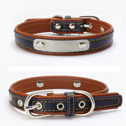 Double Leather Collar With Backing Collar For Dog Leash
