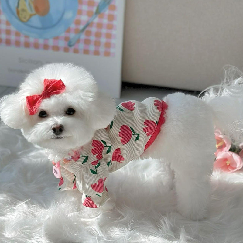 Dog Clothes Tulip Full Printed Waffle T-shirt