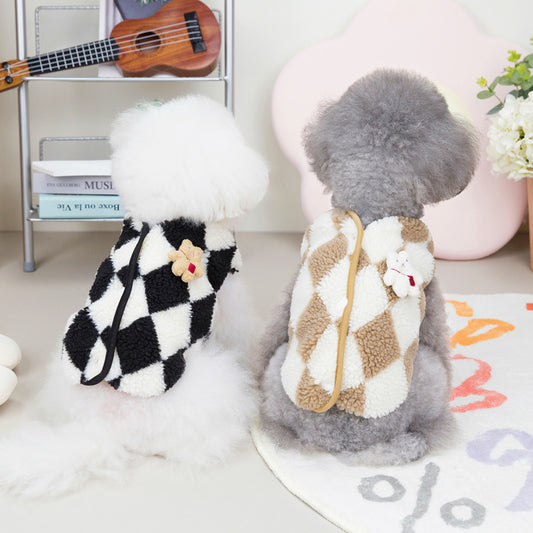 Pet Dog Diamond Plaid Warm Clothes