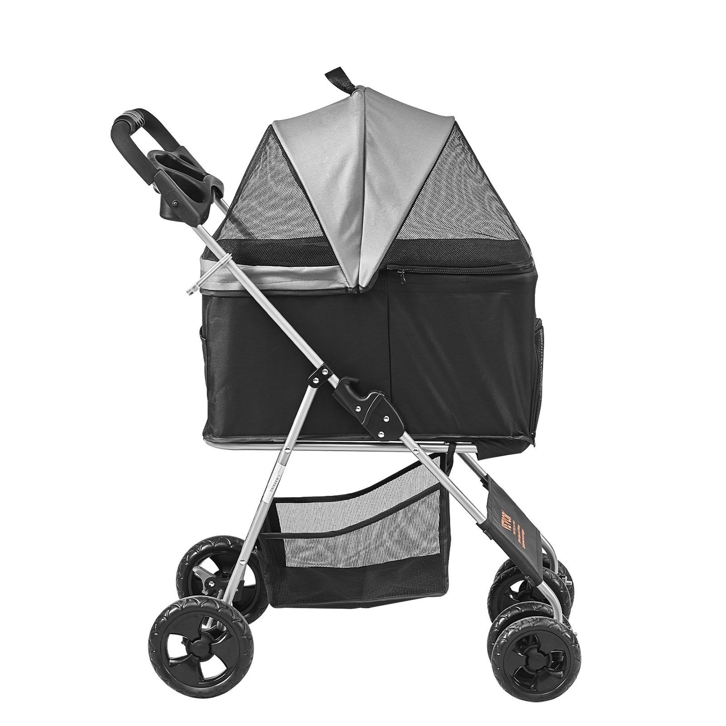 VEVOR Pet Stroller, 4 Wheels Dog Stroller Rotate With Brakes, 35lbs Weight Capacity, Puppy Stroller With Detachable Carrier, Storage Basket And Cup Holder, For Dogs Travel, Black Dark Grey