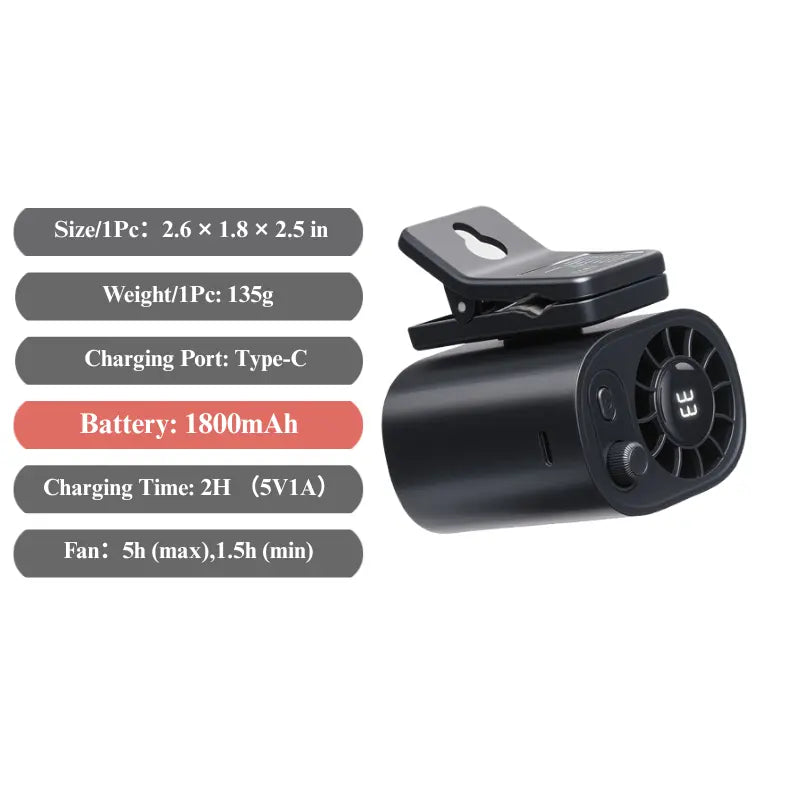 Joytutus 2026 Semiconductor Cooling Car Clip-On Fan - 360° Rotation, 100 Adjustable Speeds, LED Display, USB Rechargeable, Wide Clamp, 20-Hour Battery Life, High Velocity Car Seat Fan