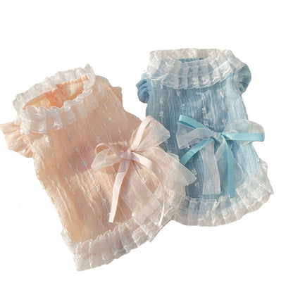 Chiffon Lace Bow Princess Dress Pet