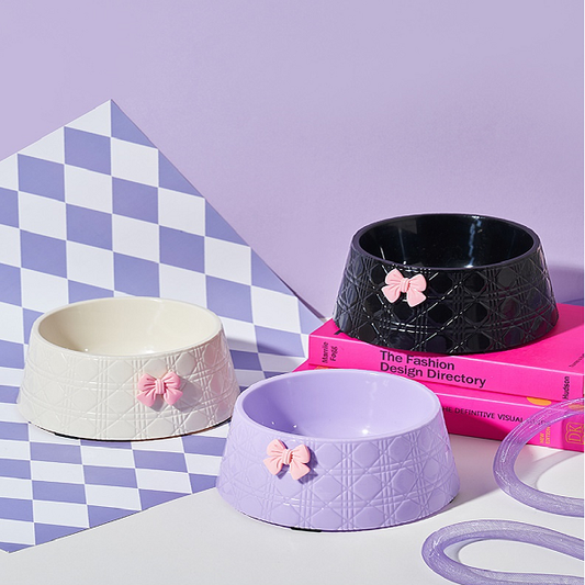 Pet Dog Food Bowls Lovely Bowknot Puppy Feeder Dish Bowl Diamond Pattern Bow Cat Bowl For Water Sweet Princess Pet Feeding Bowls
