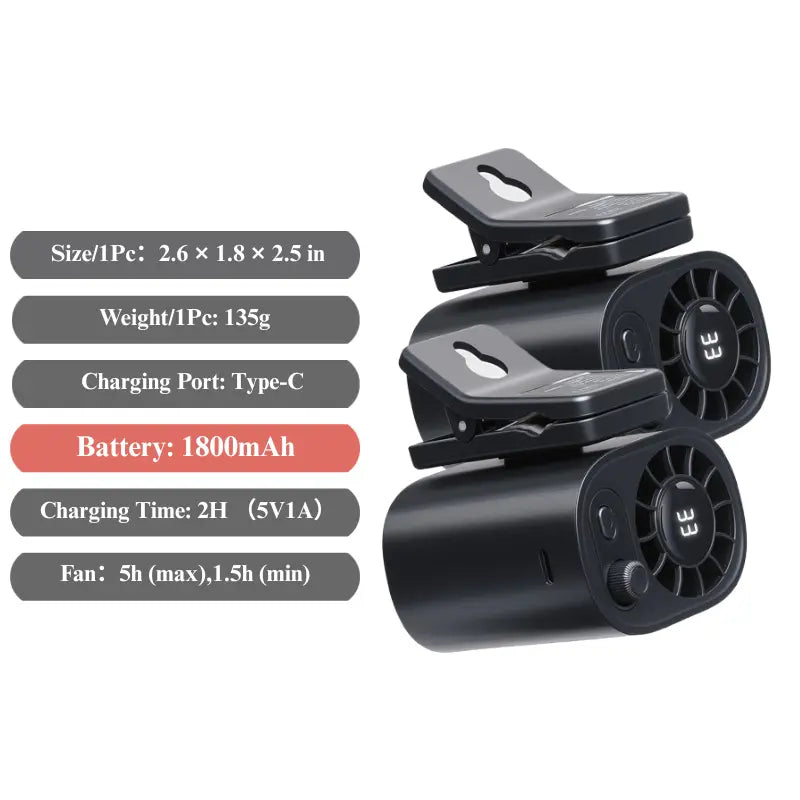 Joytutus 2026 Semiconductor Cooling Car Clip-On Fan - 360° Rotation, 100 Adjustable Speeds, LED Display, USB Rechargeable, Wide Clamp, 20-Hour Battery Life, High Velocity Car Seat Fan